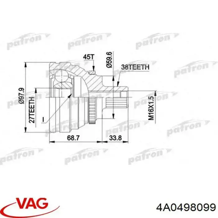Junta homocinética externa dianteira VAG 4A0498099 preço, a partir de 51,16 USD