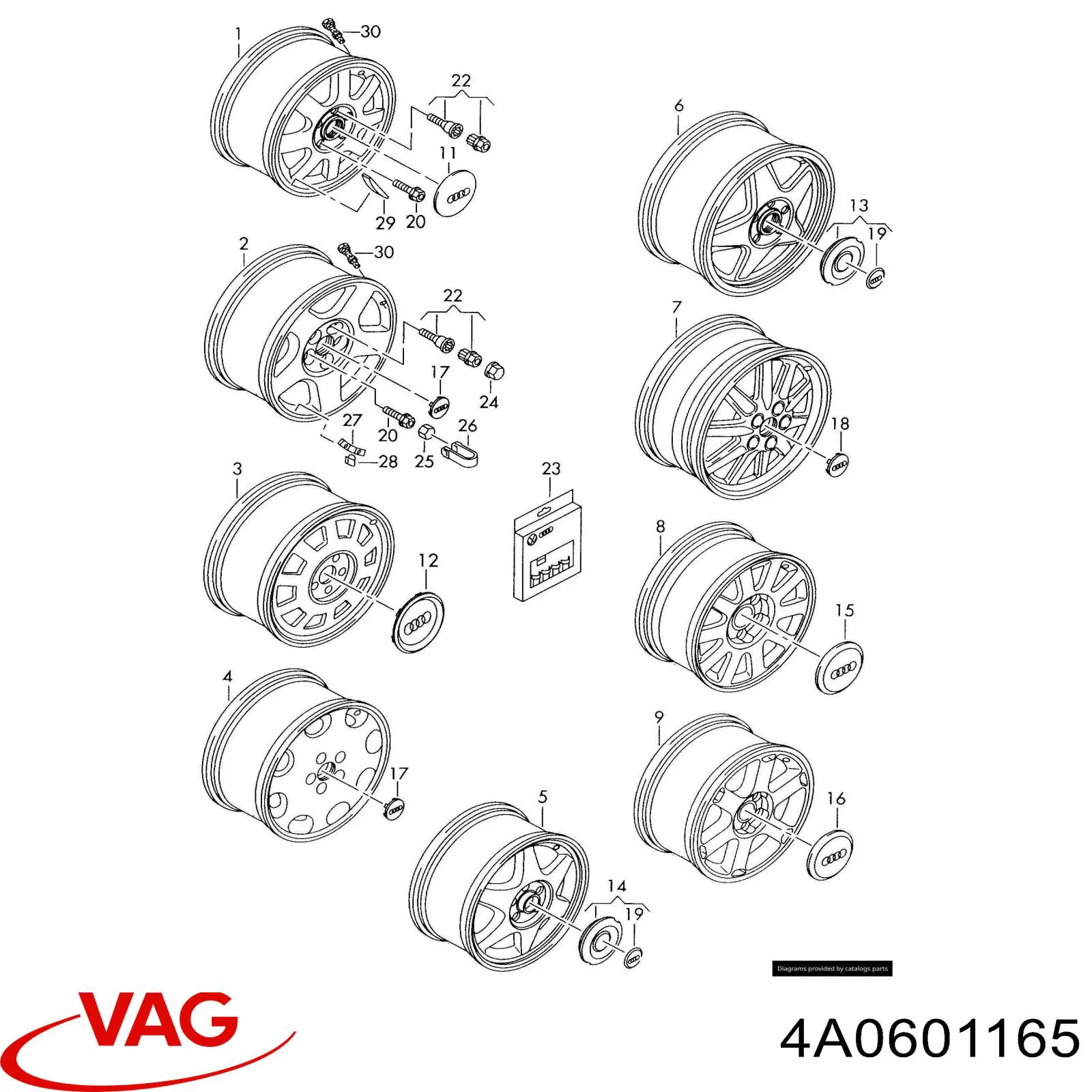 4A0601165 VAG Coberta de disco de roda