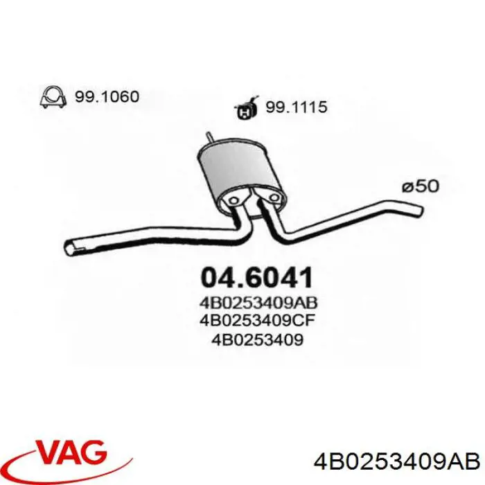 Silenciador, parte central VAG 4B0253409AB preço, a partir de 610,12 USD