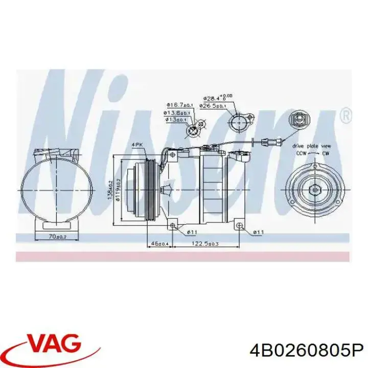 4B0260805P VAG Compressor de aparelho de ar condicionado