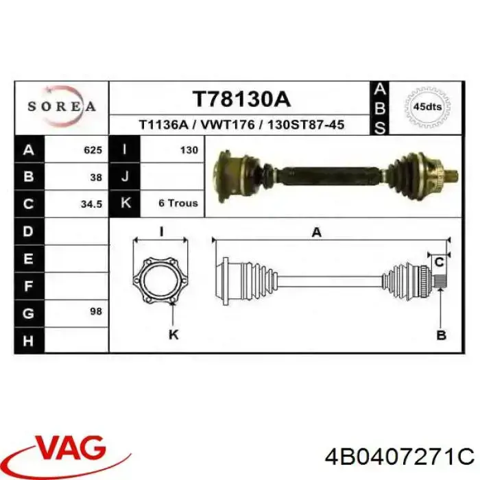 Compre 4B0407271C VAG Semieixo (acionador) dianteiro esquerdo