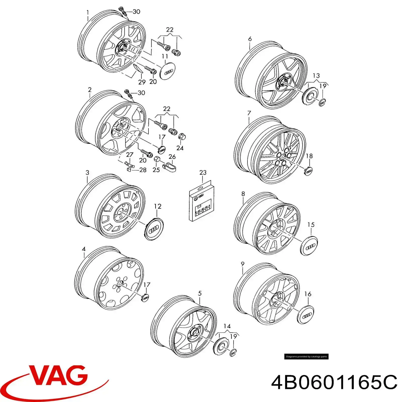 4B0601165C VAG Coberta de disco de roda