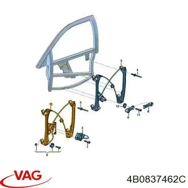 Mecanismo de acionamento de vidro da porta dianteira direita VAG 4B0837462C preço, a partir de 51,50 USD