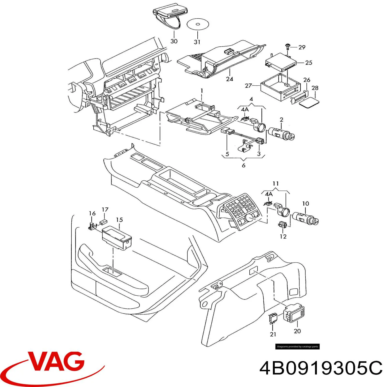 Acendedor de cigarros VAG 4B0919305C preço, a partir de  