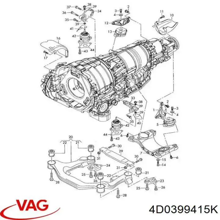 Bloco silencioso (coxim) de viga dianteira (de plataforma veicular) VAG 4D0399415K preço, a partir de 71,51 USD
