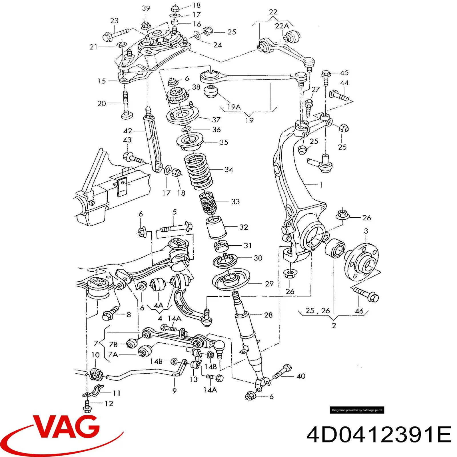 Suporte de amortecedor dianteiro esquerdo VAG 4D0412391E preço, a partir de 185,21 USD