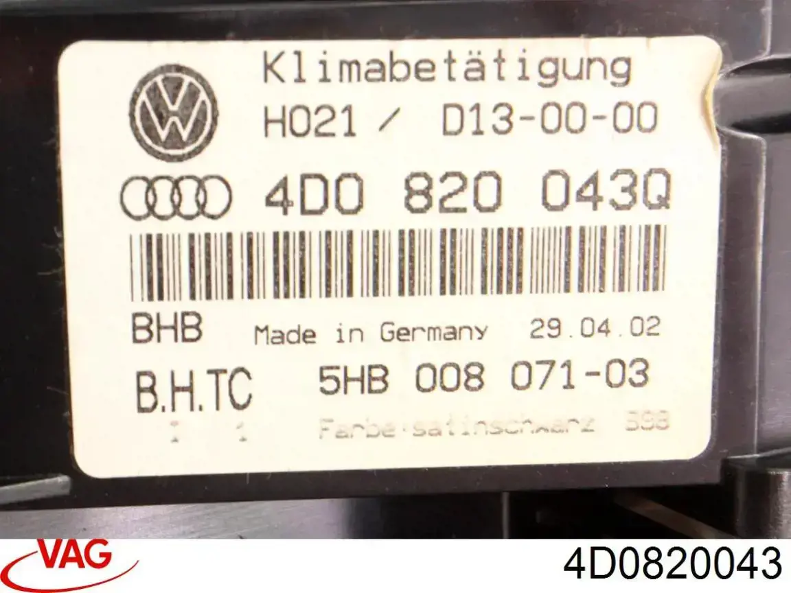  Unidade de controlo dos modos de aquecimento/condicionamento Audi A8 D2 sedan (4D2, 4D8) (1994 - 2005) D2