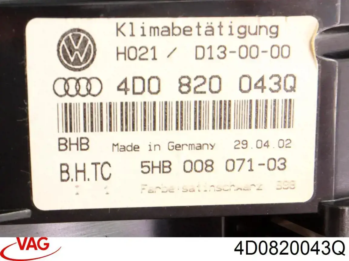 Unidade de controlo dos modos de aquecimento/condicionamento VAG 4D0820043Q preço, a partir de 80,16 USD