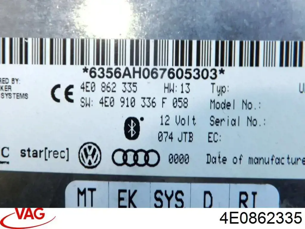4E0862335 VAG Unidade de controlo Bluetooth