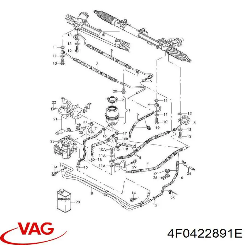 Mangueira da Direção hidrâulica assistida de pressão baixa, desde o radiador até o tanque VAG 4F0422891E preço, a partir de 59,23 USD