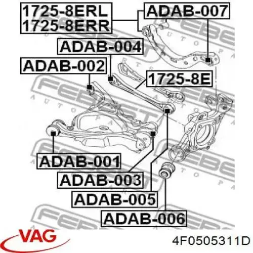 4F0505311D VAG Braço oscilante inferior esquerdo de suspensão traseira
