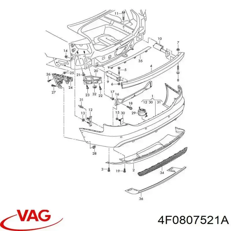 4F0807521A VAG Spoiler do pára-choque traseiro