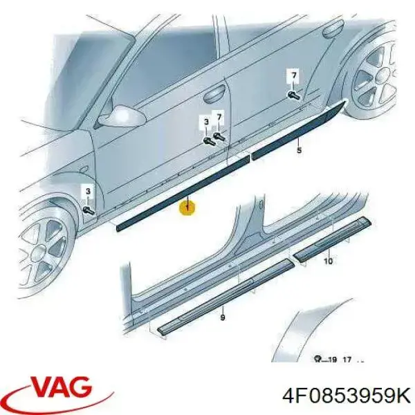 Moldura da porta dianteira esquerda VAG 4F0853959K preço, a partir de 67,04 USD
