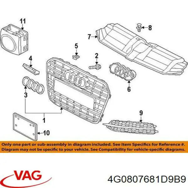 Grelha esquerda do pára-choque dianteiro VAG 4G0807681D9B9 preço, a partir de 128,16 USD