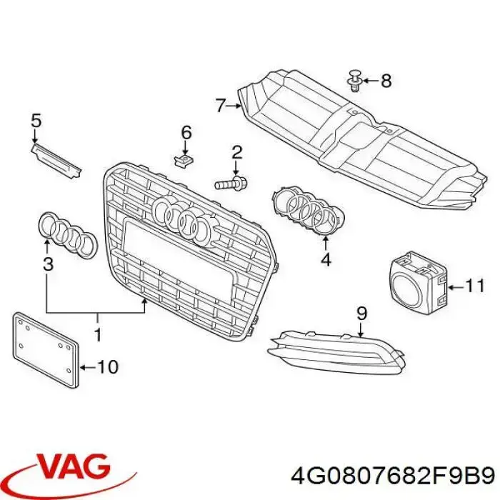 Grelha direita do pára-choque dianteiro VAG 4G0807682F9B9 preço, a partir de 26,17 USD