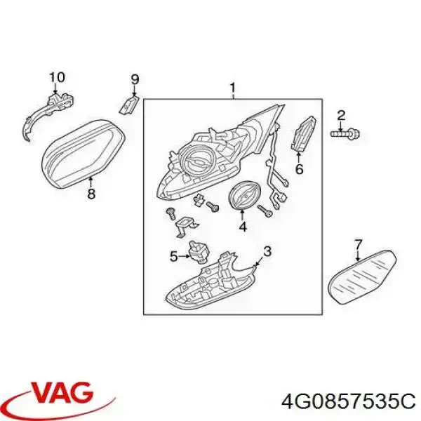 4G0857535C VAG Elemento espelhado do espelho de retrovisão esquerdo