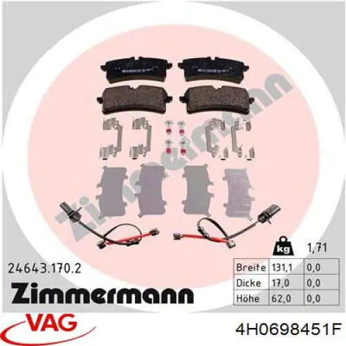 Compre 4H0698451F VAG Sapatas do freio traseiras de disco