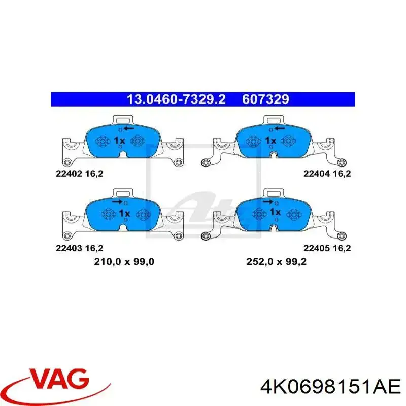 Sapatas do freio dianteiras de disco VAG 4K0698151AE preço, a partir de 144,88 USD