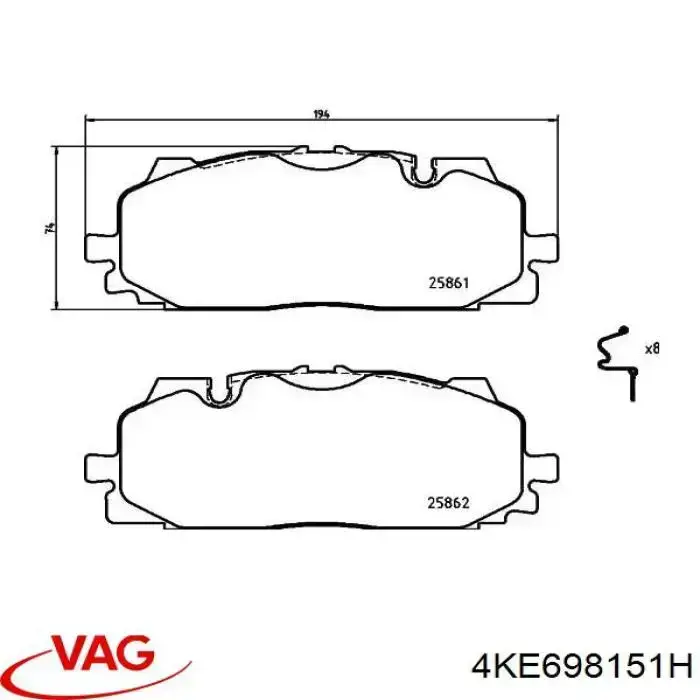 Sapatas do freio dianteiras de disco VAG 4KE698151H preço, a partir de 50,92 USD