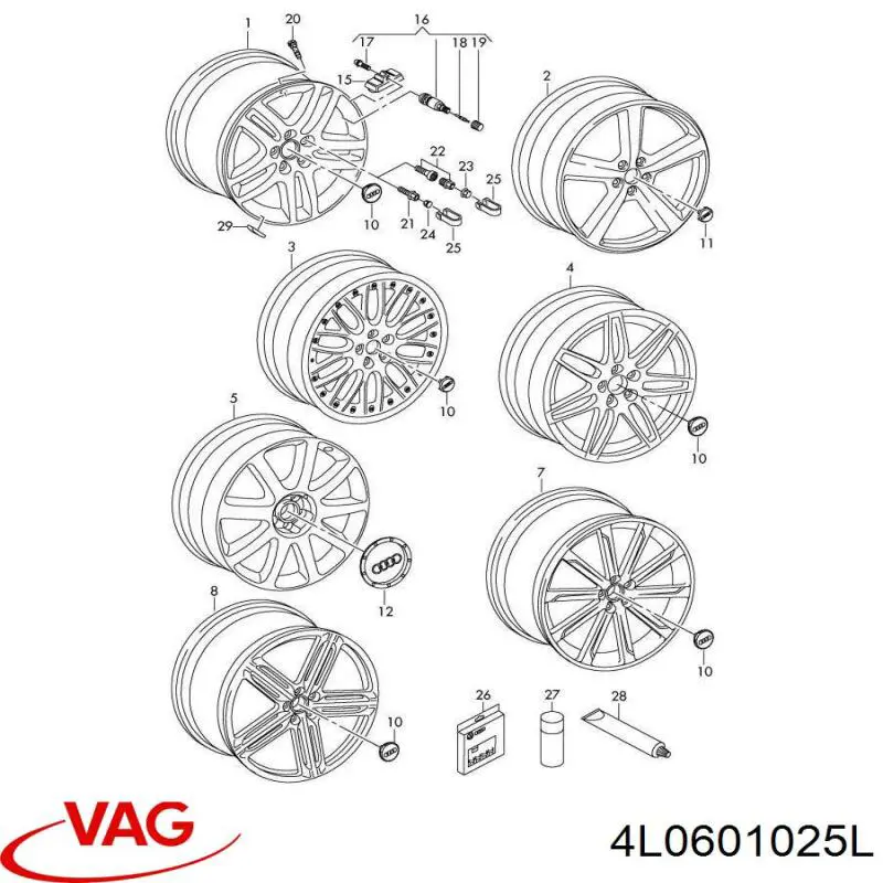 Discos de roda de aleação ligeira (de aleação ligeira, de titânio) VAG 4L0601025L preço, a partir de 2121,77 USD