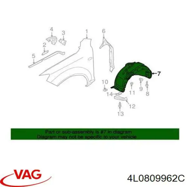 4L0809962C VAG Guarda-barras direito do pára-lama dianteiro