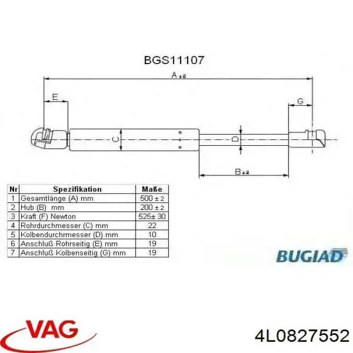 Amortecedor de tampa de porta-malas (de 3ª/5ª porta traseira) VAG 4L0827552 preço, a partir de 32,35 USD
