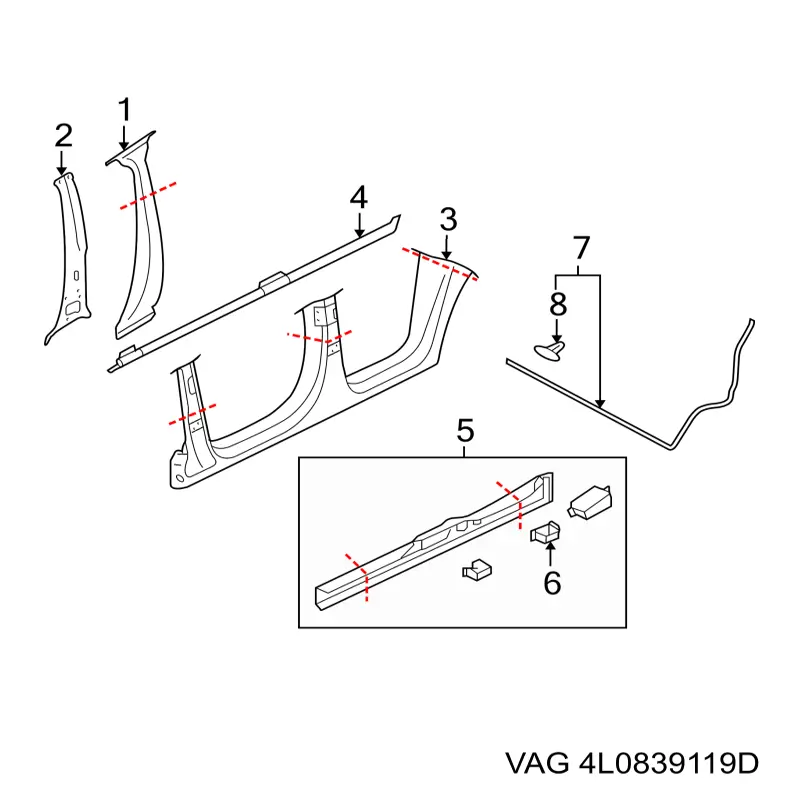 4L0839119D VAG Compactador da porta traseira esquerda (na carroçaria)