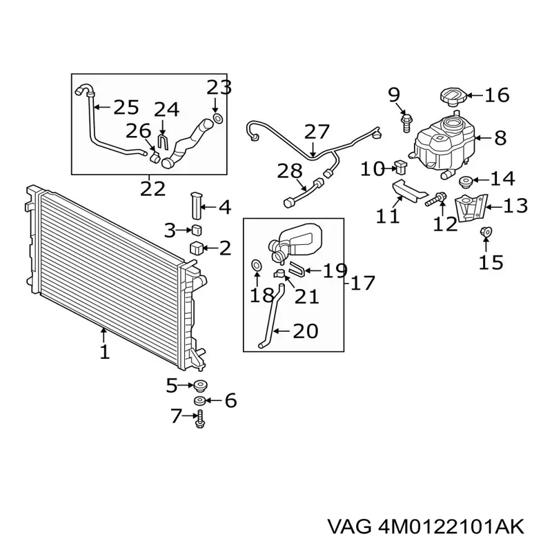 4M0122101AK VAG Mangueira (cano derivado) do radiador de esfriamento superior