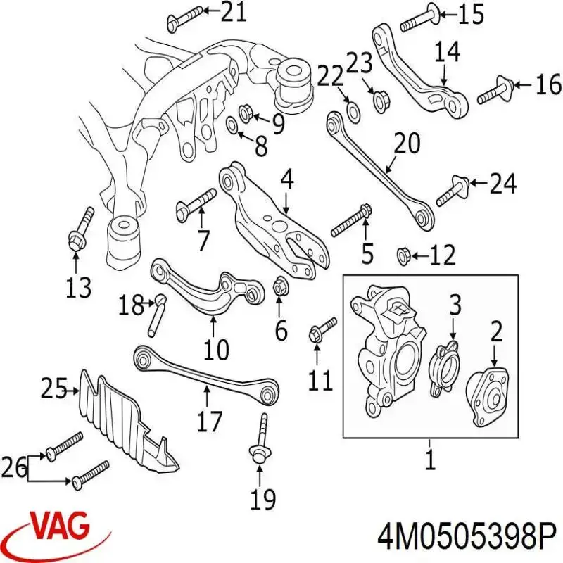 4M0505398P VAG Braço oscilante superior direito de suspensão traseira