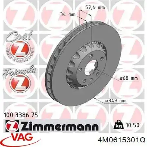 Disco do freio dianteiro VAG 4M0615301Q preço, a partir de 477,11 USD