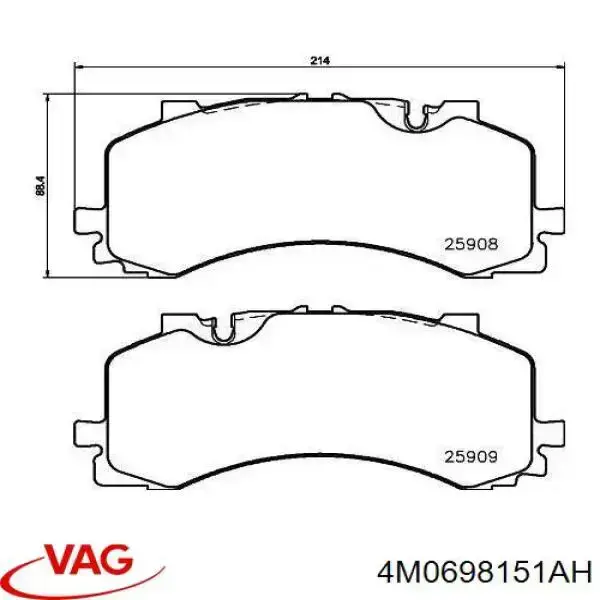 Sapatas do freio dianteiras de disco VAG 4M0698151AH preço, a partir de 71,56 USD