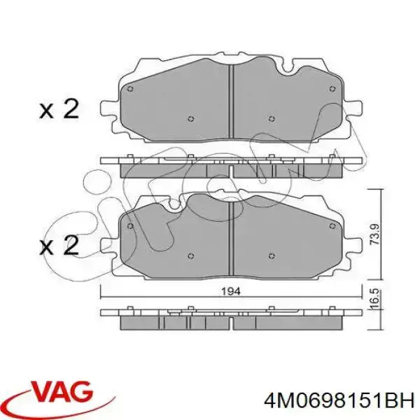 4M0698151BH VAG Sapatas do freio dianteiras de disco