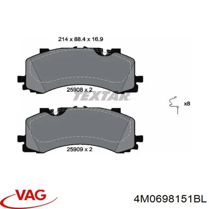 Sapatas do freio dianteiras de disco VAG 4M0698151BL preço, a partir de 127,67 USD