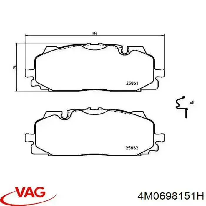 4M0698151H VAG Sapatas do freio dianteiras de disco