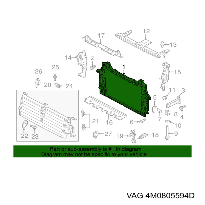 4M0805594D VAG Suporte do radiador montado (painel de montagem de fixação das luzes)