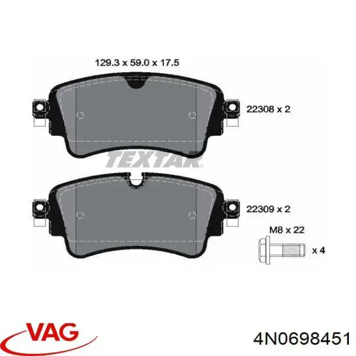 4N0698451 VAG Sapatas do freio traseiras de disco