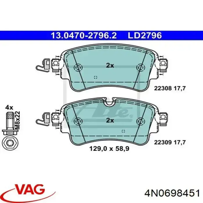 Sapatas do freio traseiras de disco VAG 4N0698451 preço, a partir de 36,18 USD