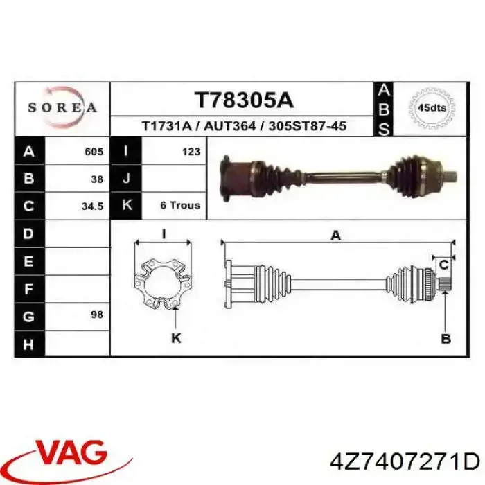 Compre 4Z7407271D VAG Semieixo (acionador) dianteiro esquerdo