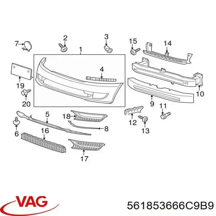 Grelha direita do pára-choque dianteiro VAG 561853666C9B9 preço, a partir de 47,92 USD