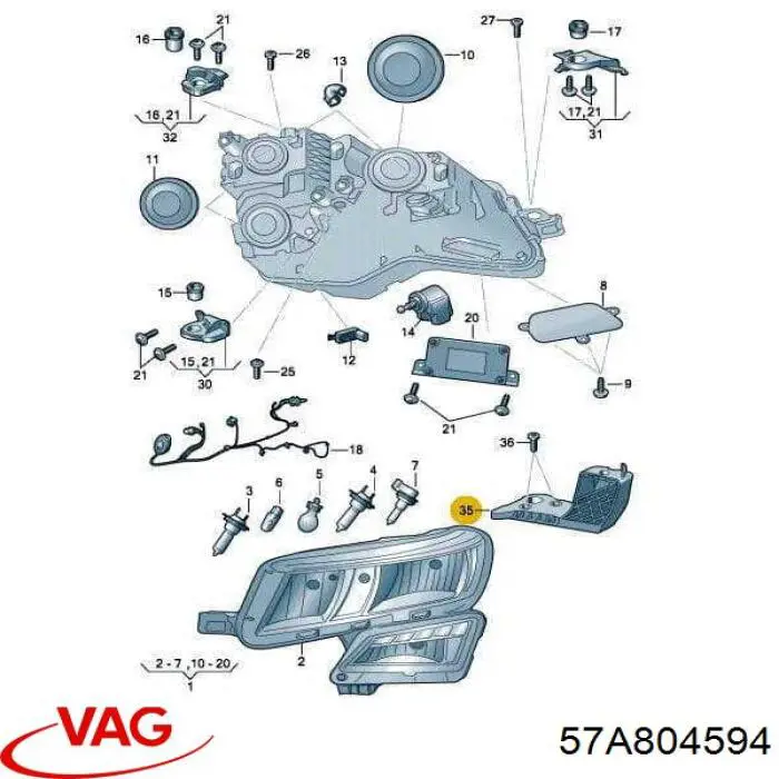 Consola (adaptador) de fixação das luzes dianteiras VAG 57A804594 preço, a partir de 30,28 USD