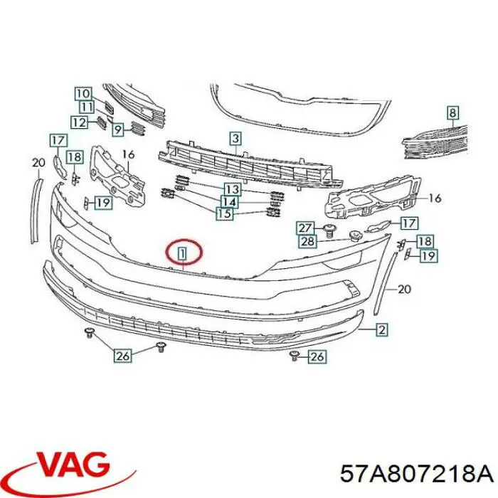 57A807218A VAG Pára-choque dianteiro