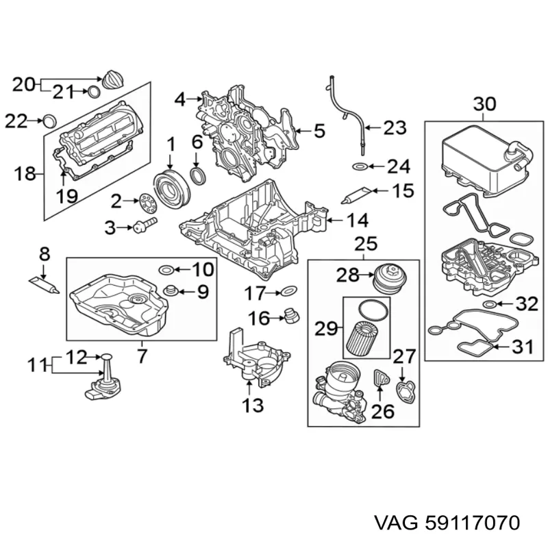 59117070 VAG Vedante de adaptador de refrigerador de óleo