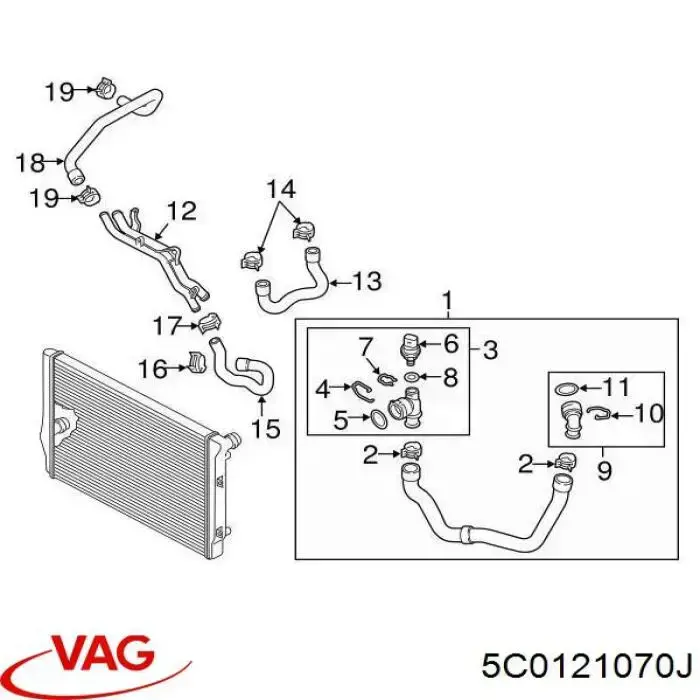 Mangueira (cano derivado) do sistema de esfriamento VAG 5C0121070J preço, a partir de 65,38 USD