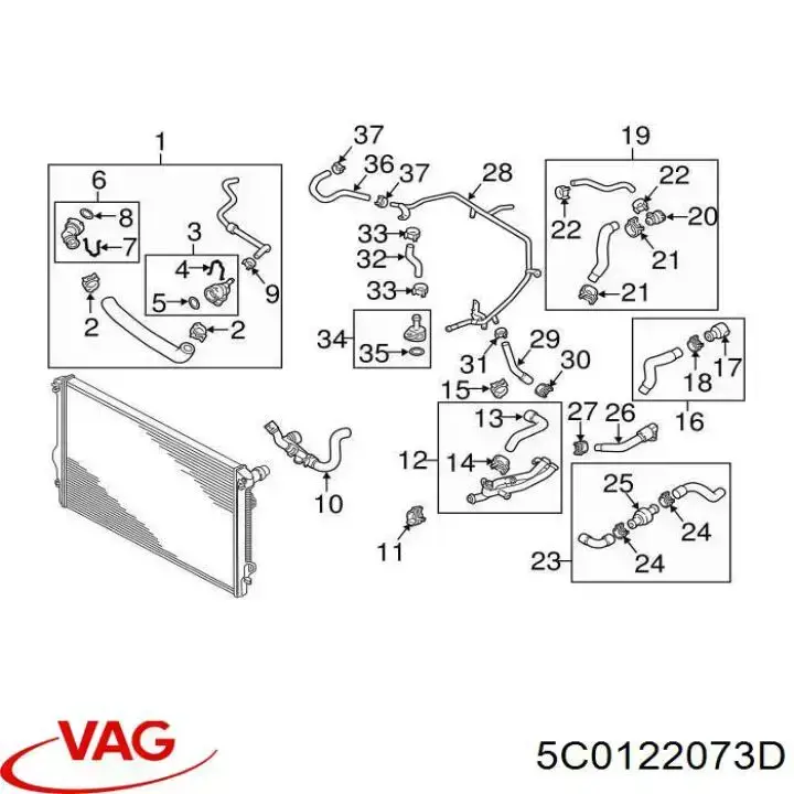 Mangueira (cano derivado) do sistema de esfriamento VAG 5C0122073D preço, a partir de 165,66 USD
