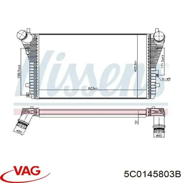 5C0145803B VAG Radiador de intercooler