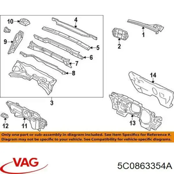 5C0863354A VAG Isolamento contra o ruído do painel de motores
