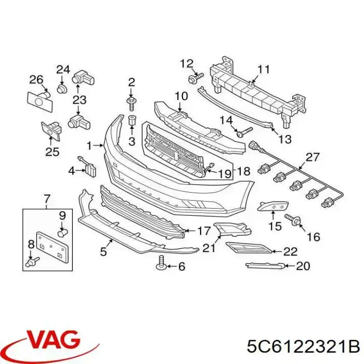 5C6122321B VAG Grelha de ventilação de salão no "painel de instrumentos"