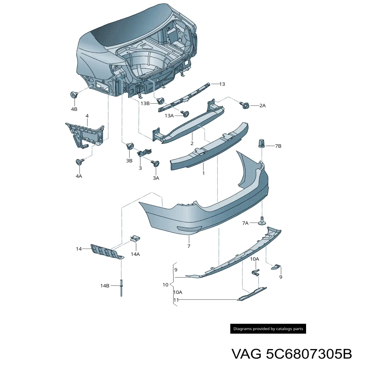 Compre 5C6807305B VAG Reforçador do pára-choque traseiro