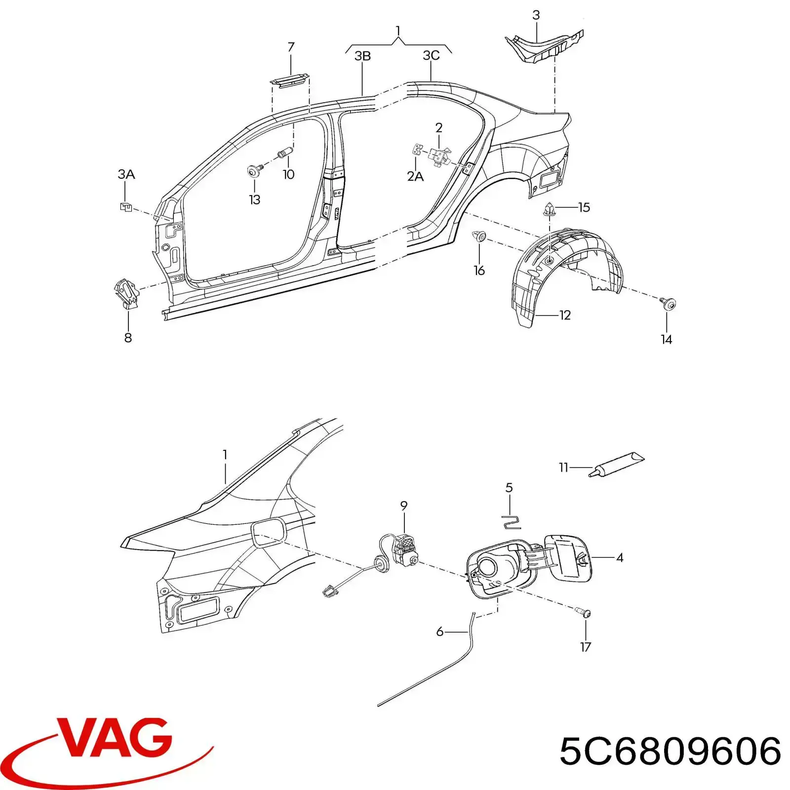 5C6809606 VAG Painel lateral direito de carroçaria
