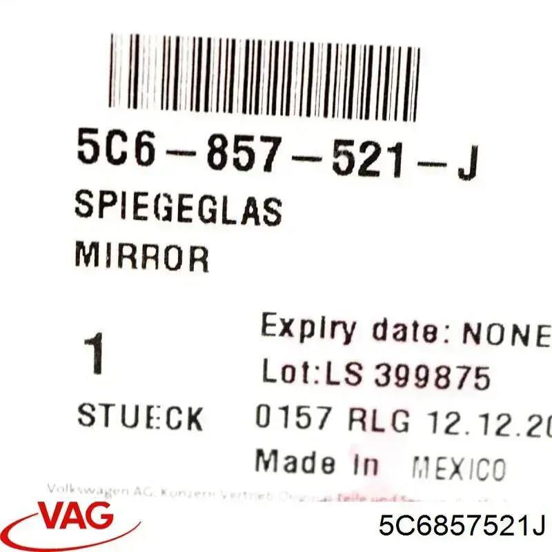 Elemento espelhado do espelho de retrovisão esquerdo VAG 5C6857521J preço, a partir de 16,28 USD